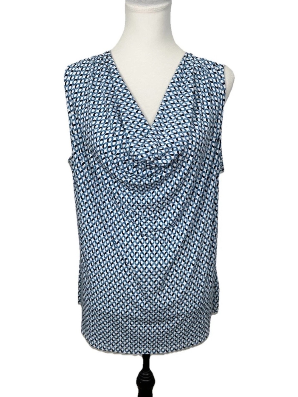 Charter Club Blouse Plus Size 2X Sleeveless Drape Front Geometric Print Work